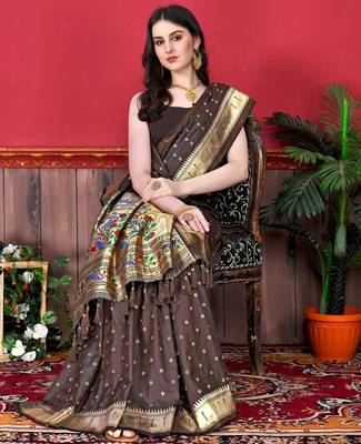 Brown elegant art silk woven saree with rich zari border 3