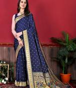 Navy blue elegant art silk woven saree with rich zari border