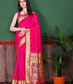Pink elegant art silk woven saree with rich zari border