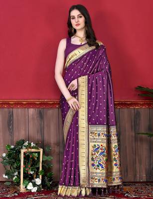 Wine elegant art silk woven saree with rich zari border 1