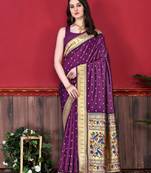 Wine elegant art silk woven saree with rich zari border