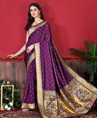 Wine elegant art silk woven saree with rich zari border 2