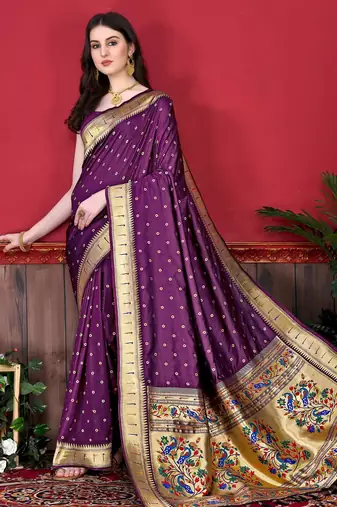Wine elegant art silk woven saree with rich zari border