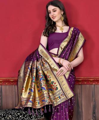 Wine elegant art silk woven saree with rich zari border 3
