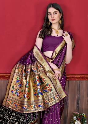 Wine elegant art silk woven saree with rich zari border 4