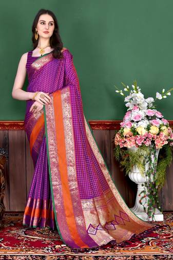 Magenta elegant art silk woven saree with rich zari border