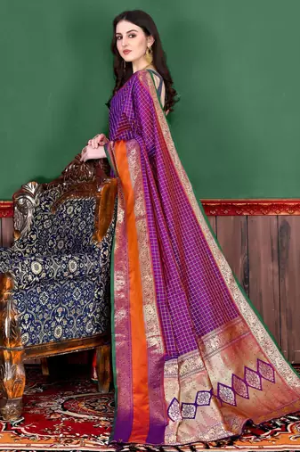 Magenta elegant art silk woven saree with rich zari border