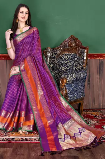 Magenta elegant art silk woven saree with rich zari border