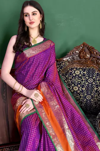 Magenta elegant art silk woven saree with rich zari border