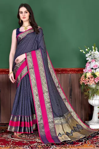 Navy blue elegant art silk woven saree with rich zari border