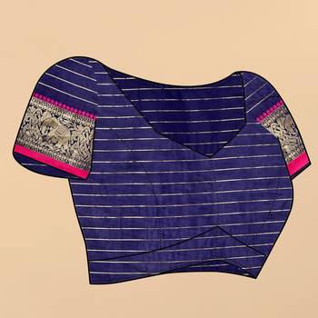Navy blue elegant art silk woven saree with rich zari border 5