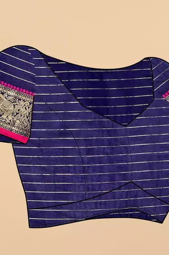 Navy blue elegant art silk woven saree with rich zari border
