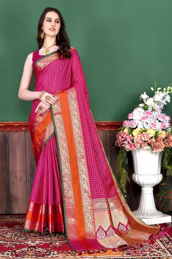 Pink elegant art silk woven saree with rich zari border