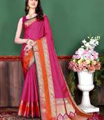 Pink elegant art silk woven saree with rich zari border
