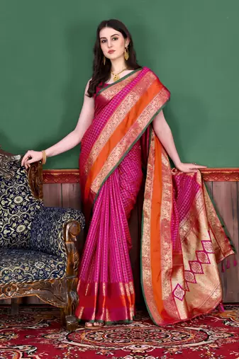 Pink elegant art silk woven saree with rich zari border