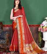 Red elegant art silk woven saree with rich zari border