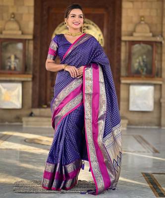 Violet elegant art silk woven saree with rich zari border 1