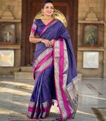 Violet elegant art silk woven saree with rich zari border