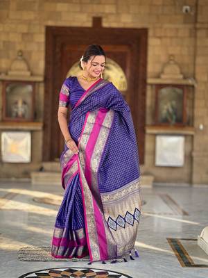 Violet elegant art silk woven saree with rich zari border 2