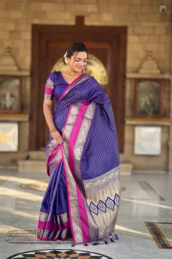 Violet elegant art silk woven saree with rich zari border