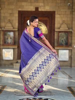 Violet elegant art silk woven saree with rich zari border 3