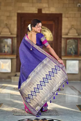 Violet elegant art silk woven saree with rich zari border