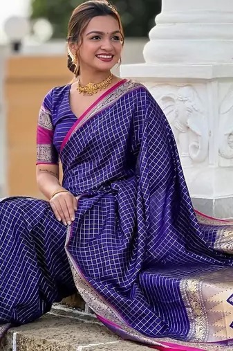 Violet elegant art silk woven saree with rich zari border
