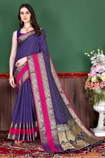 Violet elegant art silk woven saree with rich zari border