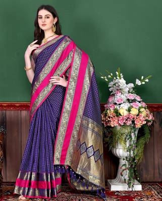 Violet elegant art silk woven saree with rich zari border 2