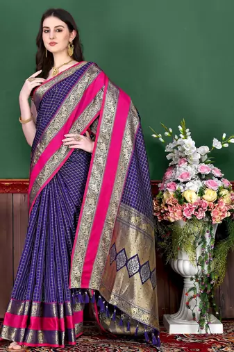Violet elegant art silk woven saree with rich zari border