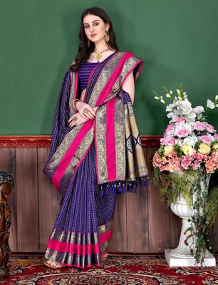 Violet elegant art silk woven saree with rich zari border 3