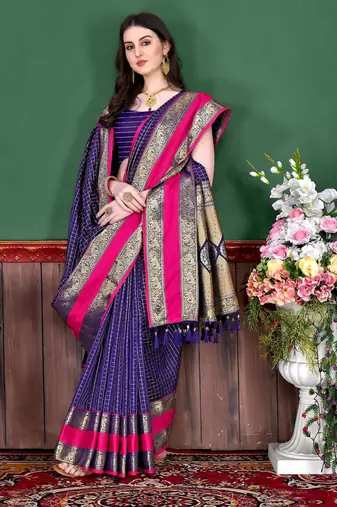 Violet elegant art silk woven saree with rich zari border