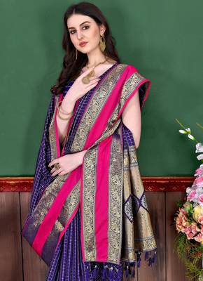 Violet elegant art silk woven saree with rich zari border 4