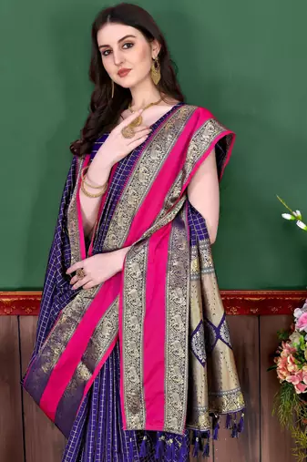 Violet elegant art silk woven saree with rich zari border