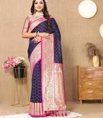 Navy blue elegant art silk woven saree with rich zari border