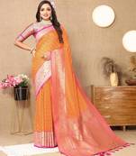 Orange elegant art silk woven saree with rich zari border
