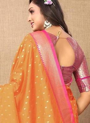 Orange elegant art silk woven saree with rich zari border 2
