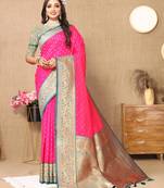 Pink elegant art silk woven saree with rich zari border