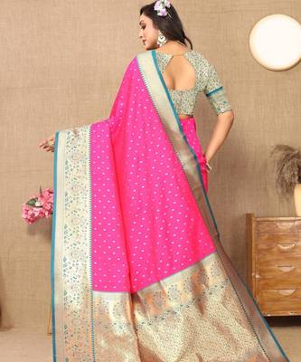 Pink elegant art silk woven saree with rich zari border 2