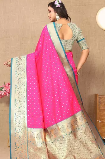Pink elegant art silk woven saree with rich zari border