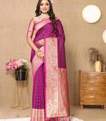 Wine elegant art silk woven saree with rich zari border