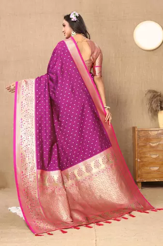 Wine elegant art silk woven saree with rich zari border