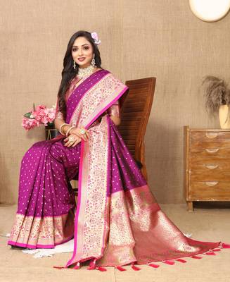 Wine elegant art silk woven saree with rich zari border 3