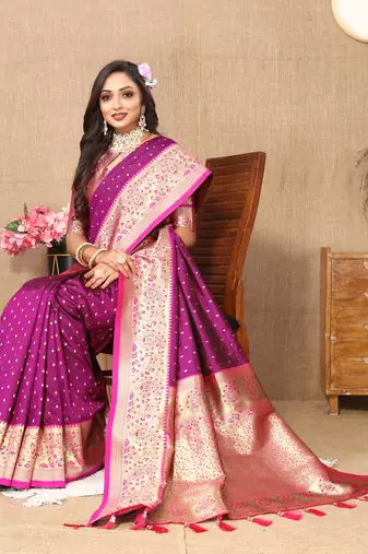 Wine elegant art silk woven saree with rich zari border