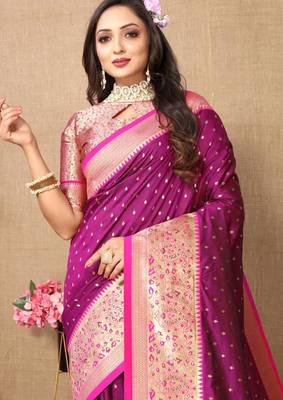 Wine elegant art silk woven saree with rich zari border 4