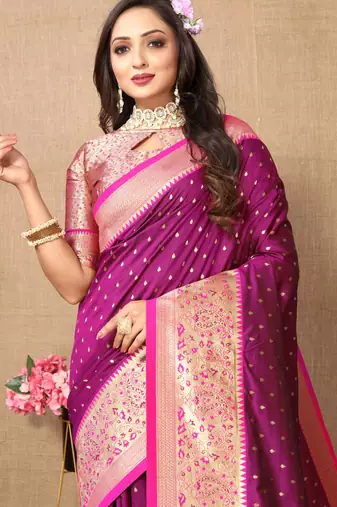 Wine elegant art silk woven saree with rich zari border