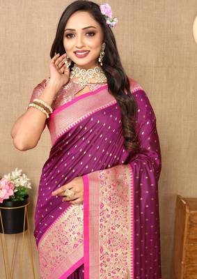 Wine elegant art silk woven saree with rich zari border 5