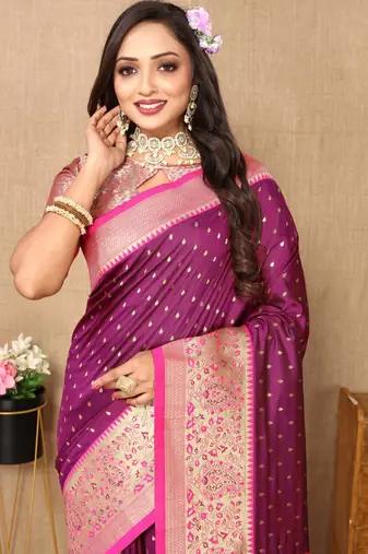 Wine elegant art silk woven saree with rich zari border