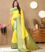 Yellow elegant art silk woven saree with rich zari border