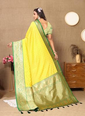 Yellow elegant art silk woven saree with rich zari border 2